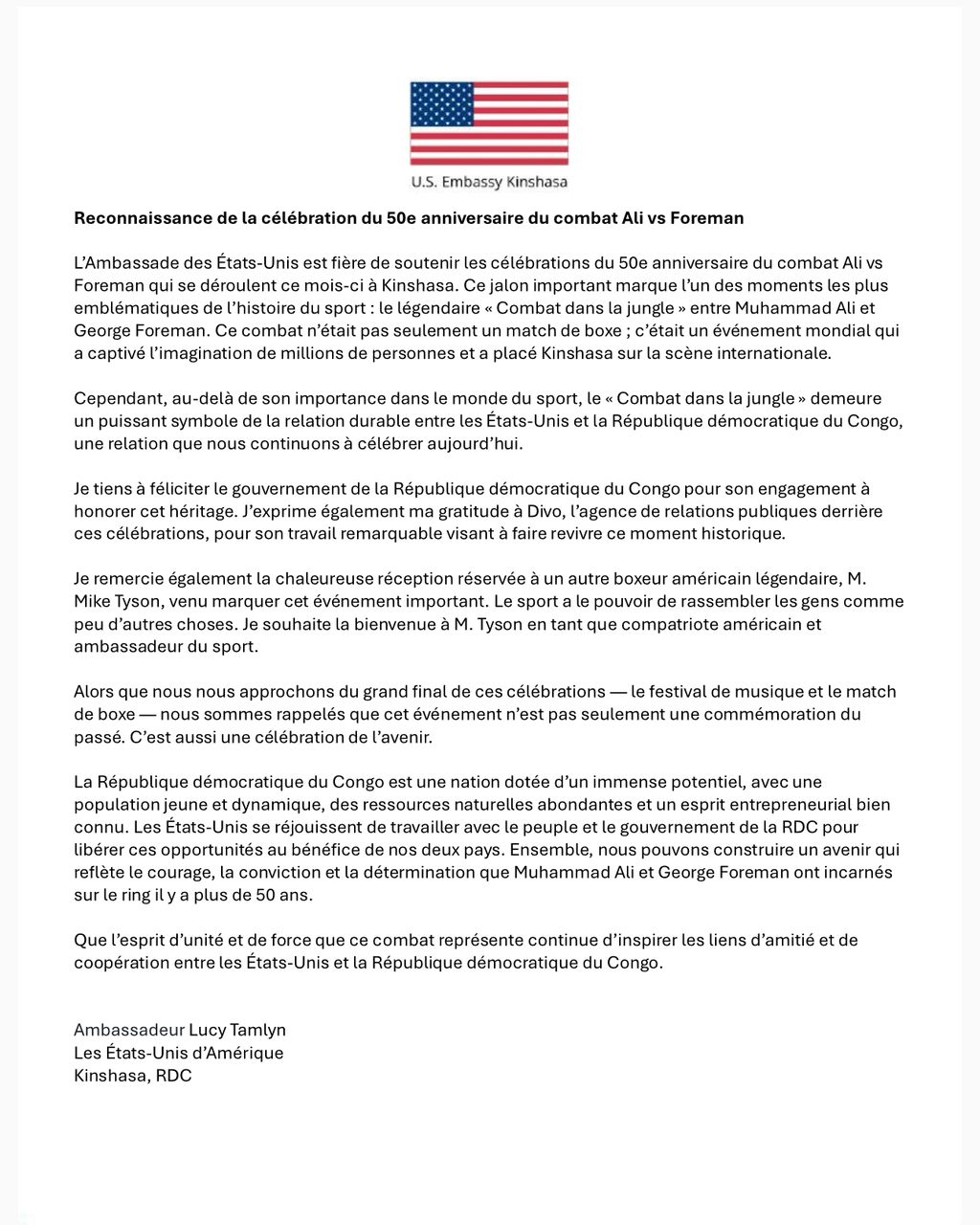 Coup d'envoi des festivités du « Rumble in the Jungle » : Mike Tyson arrive ce vendredi à Kinshasa pour un hommage historique 13 Com Deo