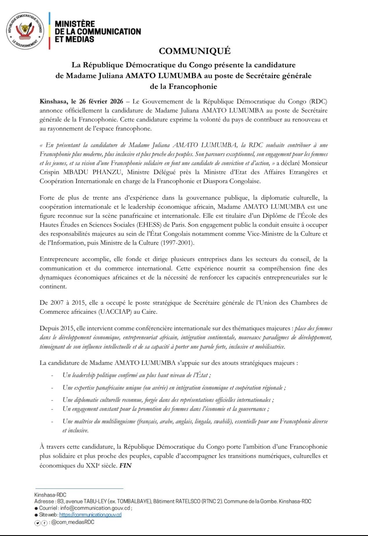 Femme contre femme dans la course au secrétariat général de l’OIF : la RDC aligne Juliana Lumumba face à la Rwandaise Louise Mishikiwabo 10 oif1